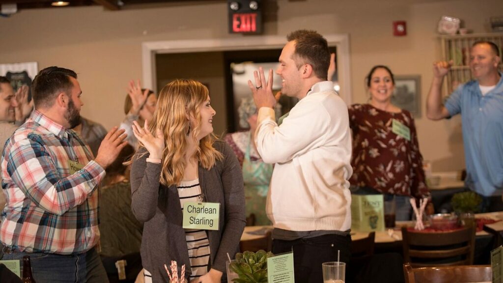 Audience participation at murder mystery party