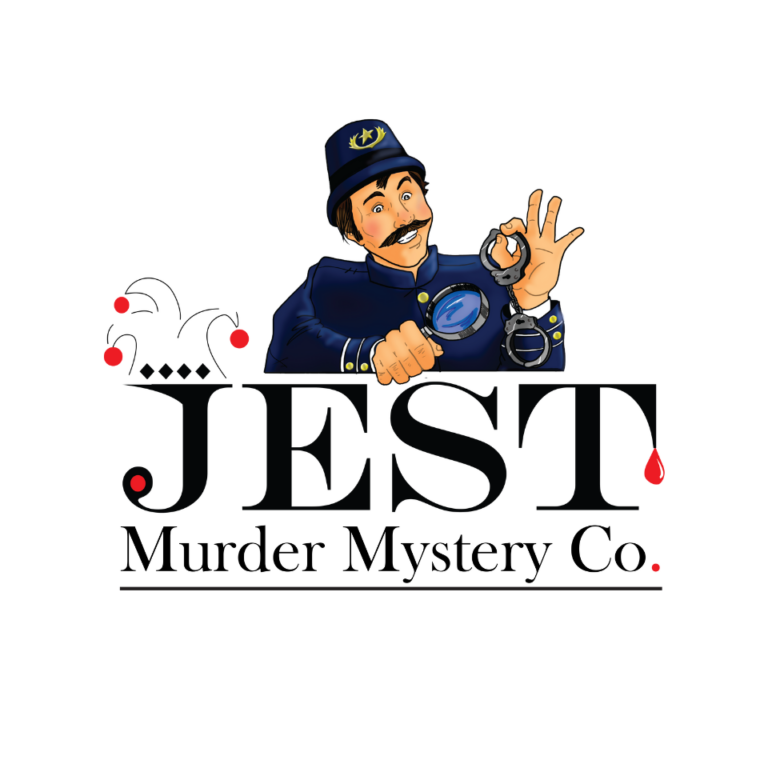Jest Murder Mystery Co. logo with detective image.